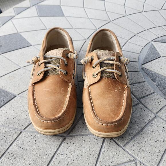 Sperry Songfish Linen Oat Leather Top Sider Boat Shoes 8 - Picture 5 of 9